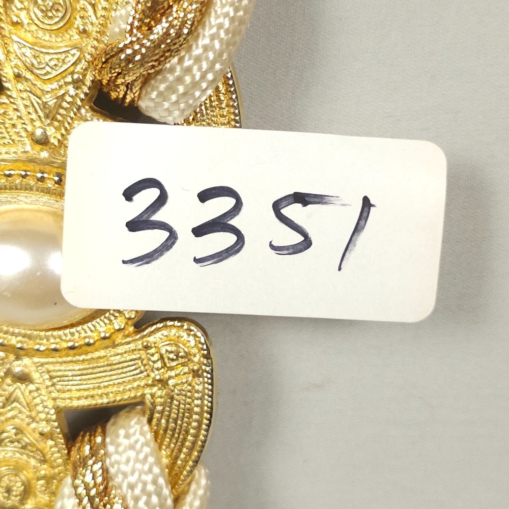Vintage Braided Rope Cinch Belt Women M / L Gold Ivory White Faux Pearl Glam - Picture 12 of 12